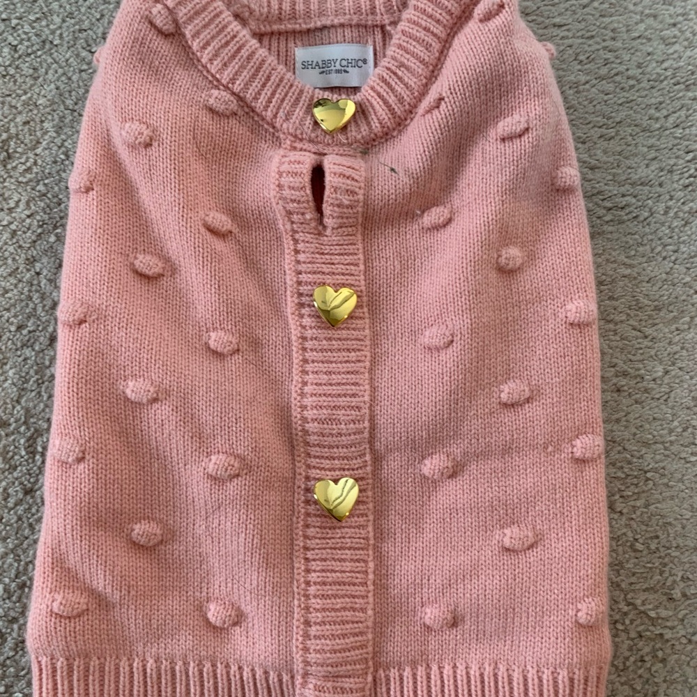 Pink Knit Dog Sweater with Heart Buttons